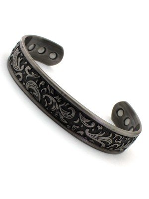 Wholesale Magnetic Bangle Leaf Design With 6 Magnets - Silver (XL)