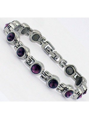 Magnetic Bracelet With 13 Magnets - Purple Stones Silver