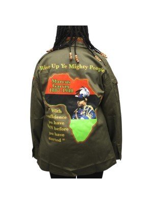 Marcus Garvey Buttoned Shirt Jacket - Army Green (Assorted Sizes)