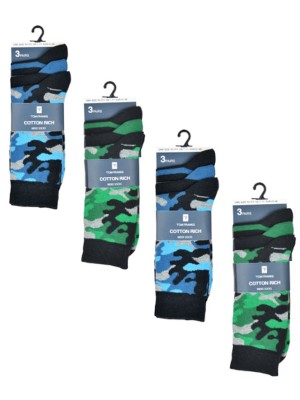 Men's "Camo Design" Socks (3 Pair Pack) - Assorted Colours 