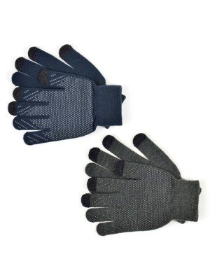 Wholesale Men's Marl Touch Screen Gloves With Grip - Black