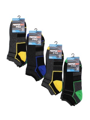 Men's Performax Pro Black Trainer Socks (3 Pair Pack) - Striped Design (6-11)