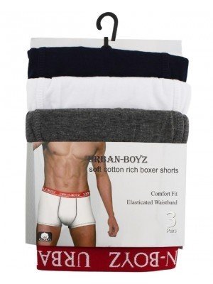 Men's Plain Cotton Rich Boxer Shorts (3 Pack) - Small