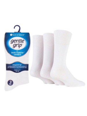 Men's Plain Gentle Grip Socks (3 Pack) - White