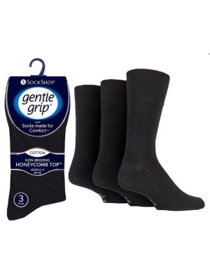 Men's Plain Gentle Grip Socks (3 Pack) - Black 