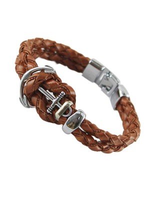Men's Plaited Leather Bracelet "Anchor Design"