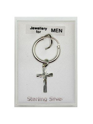 Men's Sterling Silver Hoop With Cross Pendant
