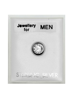 Men's Sterling Silver Round Stud - Clear