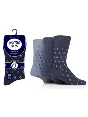 Men's "Triangle" Design Gentle Grip Socks (3 Pair Pack) - Blue Asst 