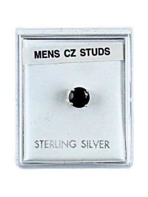 Men's Black Sterling Silver Round CZ Stud - 6mm