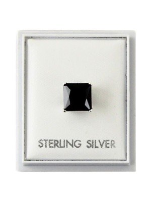 Men's Black Sterling Silver Square CZ Stud 8mm