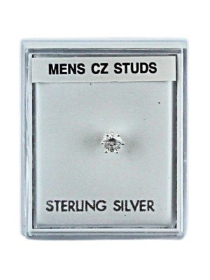 Men's Sterling Silver Round Claw Design CZ Stud - 4mm