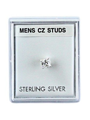 Men's Sterling Silver Square Claw Design CZ Stud - 4mm