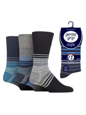 Men's "Modern Flash" Gentle Grip Striped Socks (3 Pack) - Assorted 