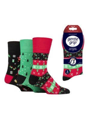 Men's Christmas Design Gentle Grip Socks - Assorted 6-11