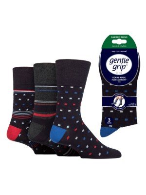 Men's "Chilli Pepper" Gentle Grip Socks (3 Pack) - Assorted 