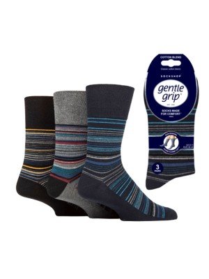 Men's "Micro Stripe" Gentle Grip Striped Socks (3 Pack) - Assorted 