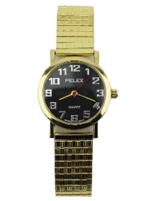 Wholesale Pelex Round Dial Metal Expander Strap Watch - Gold/Black