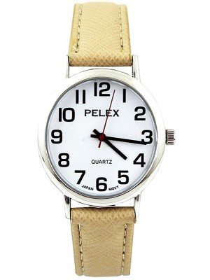 Wholesale Pelex Unisex Classic Round Dial Leather Strap Watch - Beige/Silver