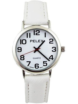 Wholesale Pelex Unisex Classic Round Dial Leather Strap Watch - White/Sliver 