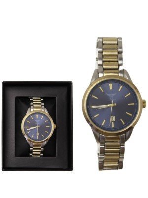 Wholesale Men's NY London  Two Tone Metal Bracelet Watch - Silver/Gold/Blue