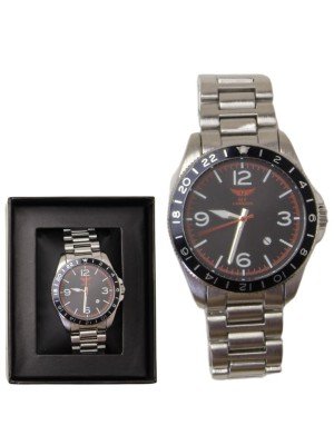 Wholesale Men's NY London Diver Style Metal Bracelet Watch - Silver/Black