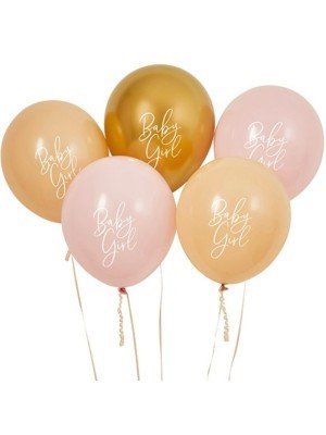 Pink, Nude & Gold 'Baby Girl' Latex 12" Balloons (Pack of 5)