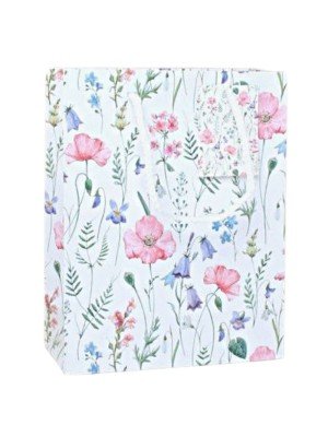 Wholesale Pretty Floral Print Gift Bag White - 23x18x8cm 