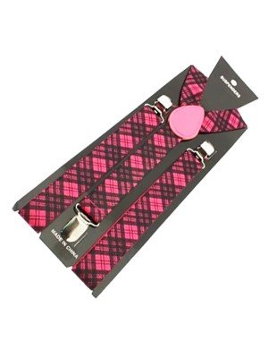 Printed Fashion Braces - Tartan Print (Pink)