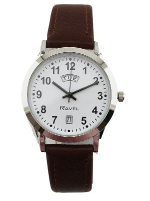 Wholesale Ravel Men's Watch With Brown Leather Strap Date Display