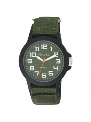 Wholesale Ravel Men's Velcro Strap Watch  - Black/Olive 