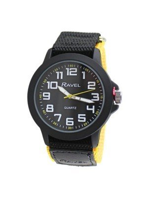 Ravel Men's Velcro Strap Watch  - Yellow/Black 