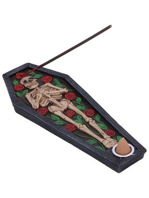 Rest in Roses Skeleton Coffin Incense Burner - 21.5cm