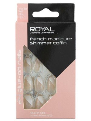 Royal Cosmetics 24 Glue-On Nails - French Manicure Shimmer Coffin 