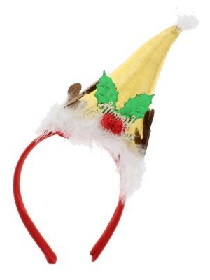 "Merry Christmas" Shiny Gold Hat Headband With White Fur 