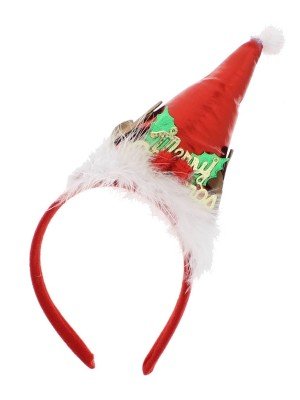 Shiny Red Hat Headband With White Fur 