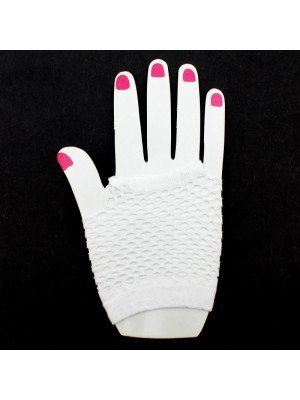 Short Ladies Fishnet Gloves - White