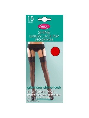 Silky's Super Shine Lace Top Stockings - One Size (Red)