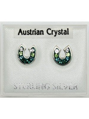Sterling Silver Austrian Crystal Horseshoe Studs - Asst. Colours (8mm)