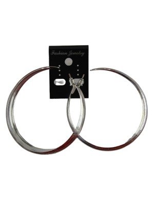 Silver Round Basic Pattern Hoop Earrings - 6cm