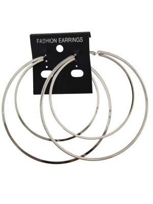Wholesale Silver Two Row Glitter Hoop Earrings - 9cm