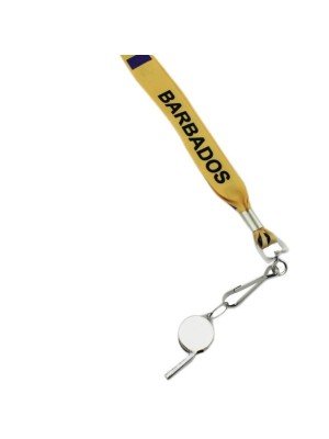 Silver Whistle With Lanyard - Barbados Flag Design