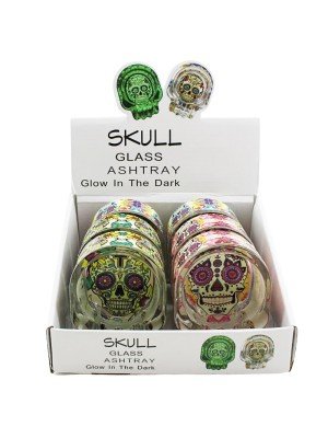 Wholesale Skull Glass Glow In The Dark Ashtray - Assorted 