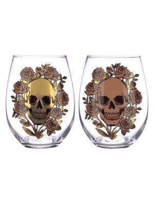 Skulls and Roses Set of 2 Glass Tumblers