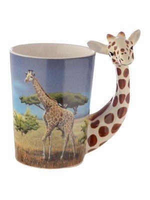 Giraffe Savannah Decal Ceramic Shaped Handle Mug