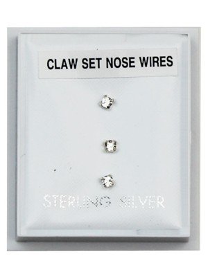 Sterling Silver 2mm Claw Gemset Trio Nose Pins - Clear