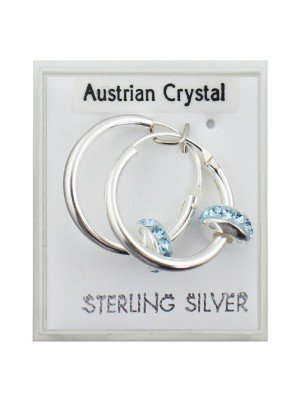Sterling Silver Austrian Crystal Hoop Earrings - Turquoise (18mm)