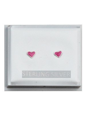 Sterling Silver Enamel Tiny Heart Studs - Pink 