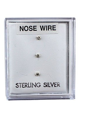 Sterling Silver 1mm Round Gemset Trio Nose Wires - Clear (Cup Design)
