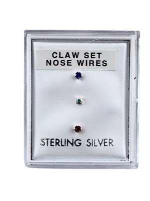 Sterling Silver 2mm Round Gemset Trio Nose Wires - Assorted (Claw Set Design)